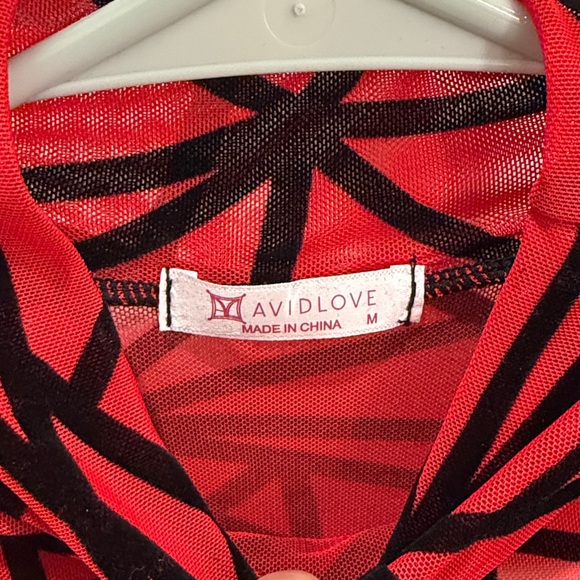 Red and Black Geometric Long Sleeve Bodysuit - Picture 2 of 6